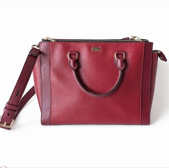 Handbags - Karl Lagerfeld Saffiano Leather Satchel, Burgundy